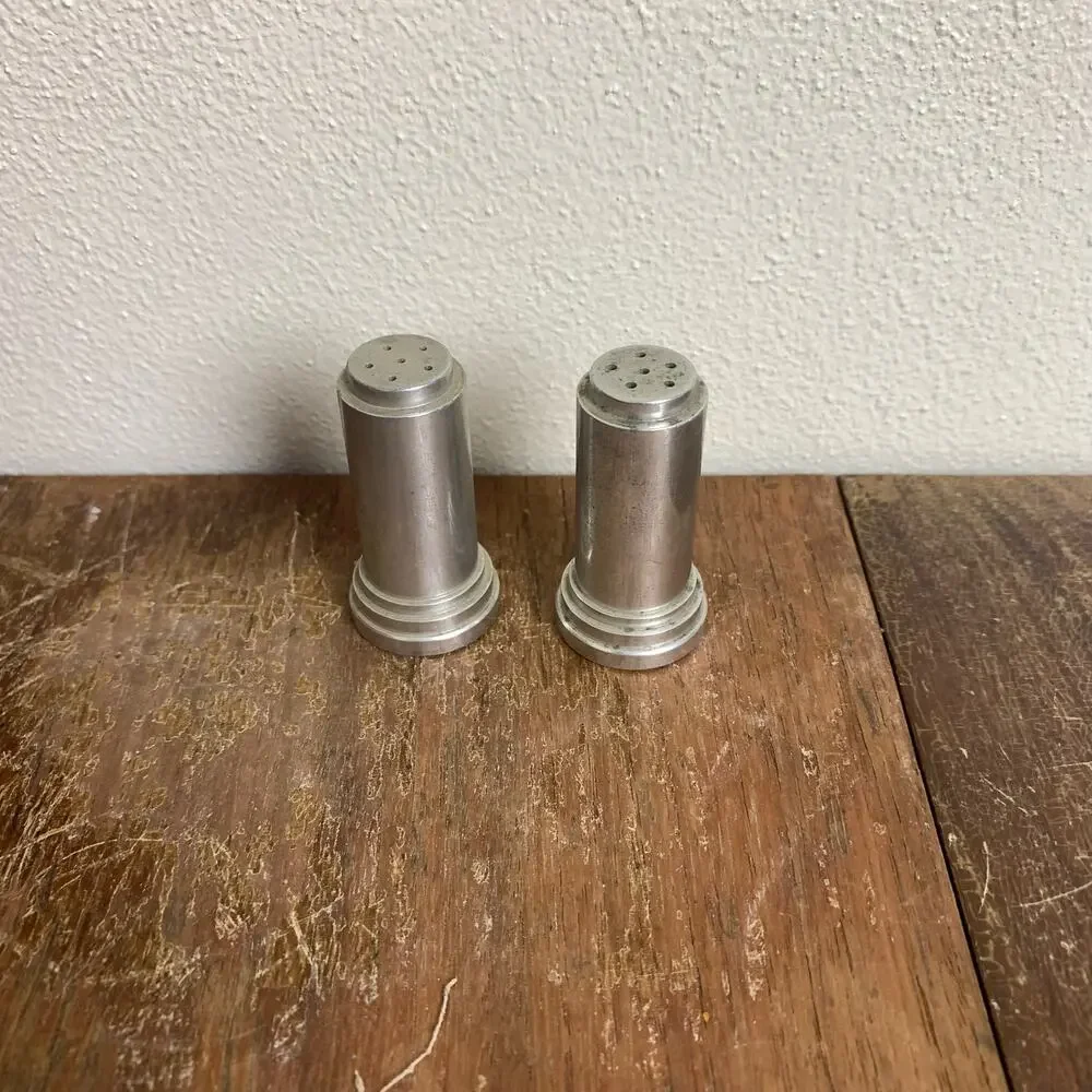 Vintage 50s MCM Art Deco Style Aluminum Salt and Pepper‎ Shakers